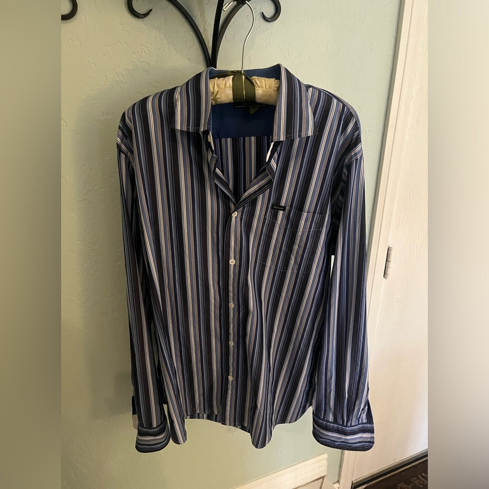 Faconnable men’s xl blue striped long sleeve shirt